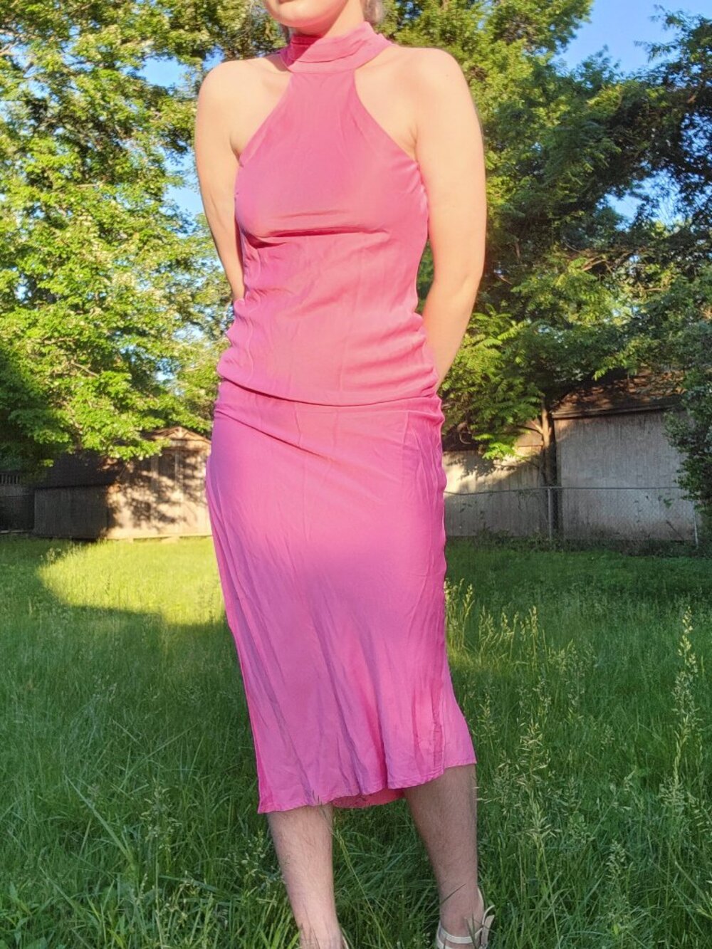 ˗ˏˋ ꒰💖 Meshki hot pink claire satin halter neck low back maxi dress 💖꒱ ˎˊ˗